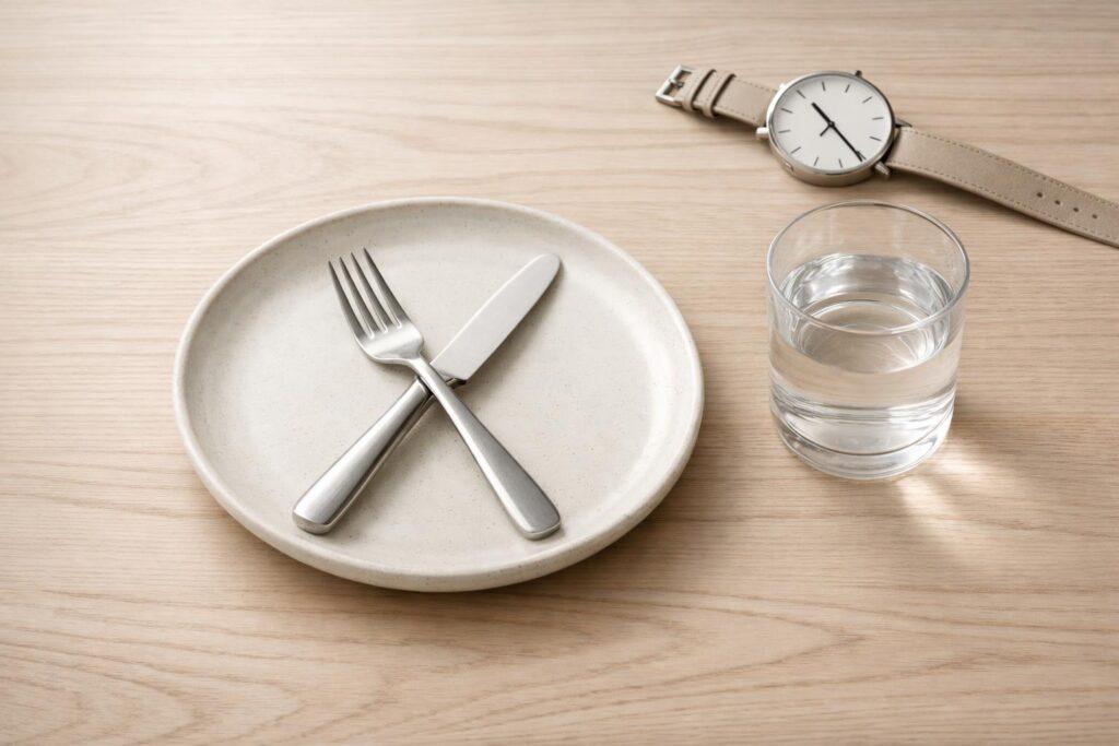 Fasten – Leerer Teller und ein Glas Wasser