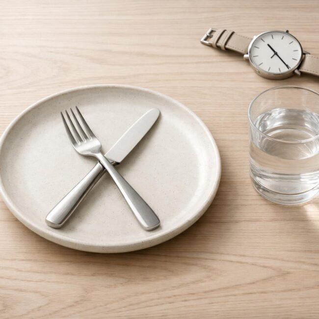 Fasten – Leerer Teller und ein Glas Wasser
